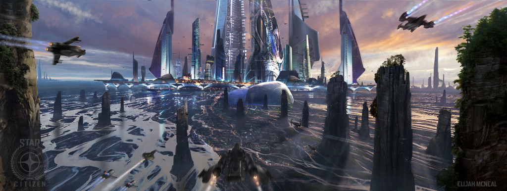 Concept art for Fujin City on Saisei, Centauri system